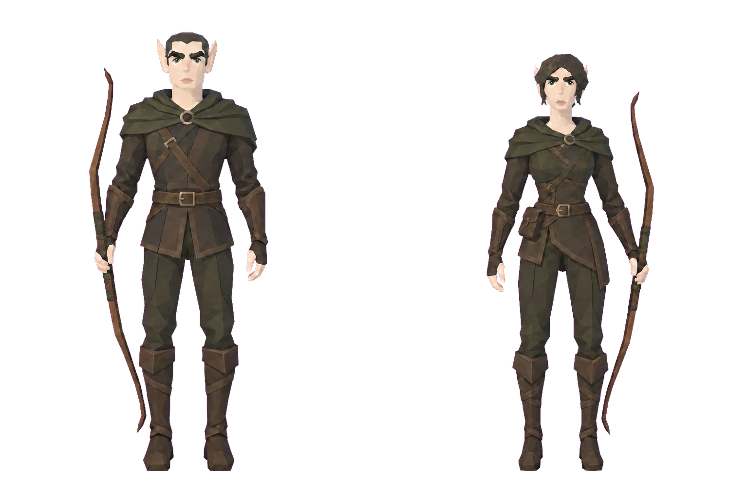 Concept art of elves, a man and a woman in armour.