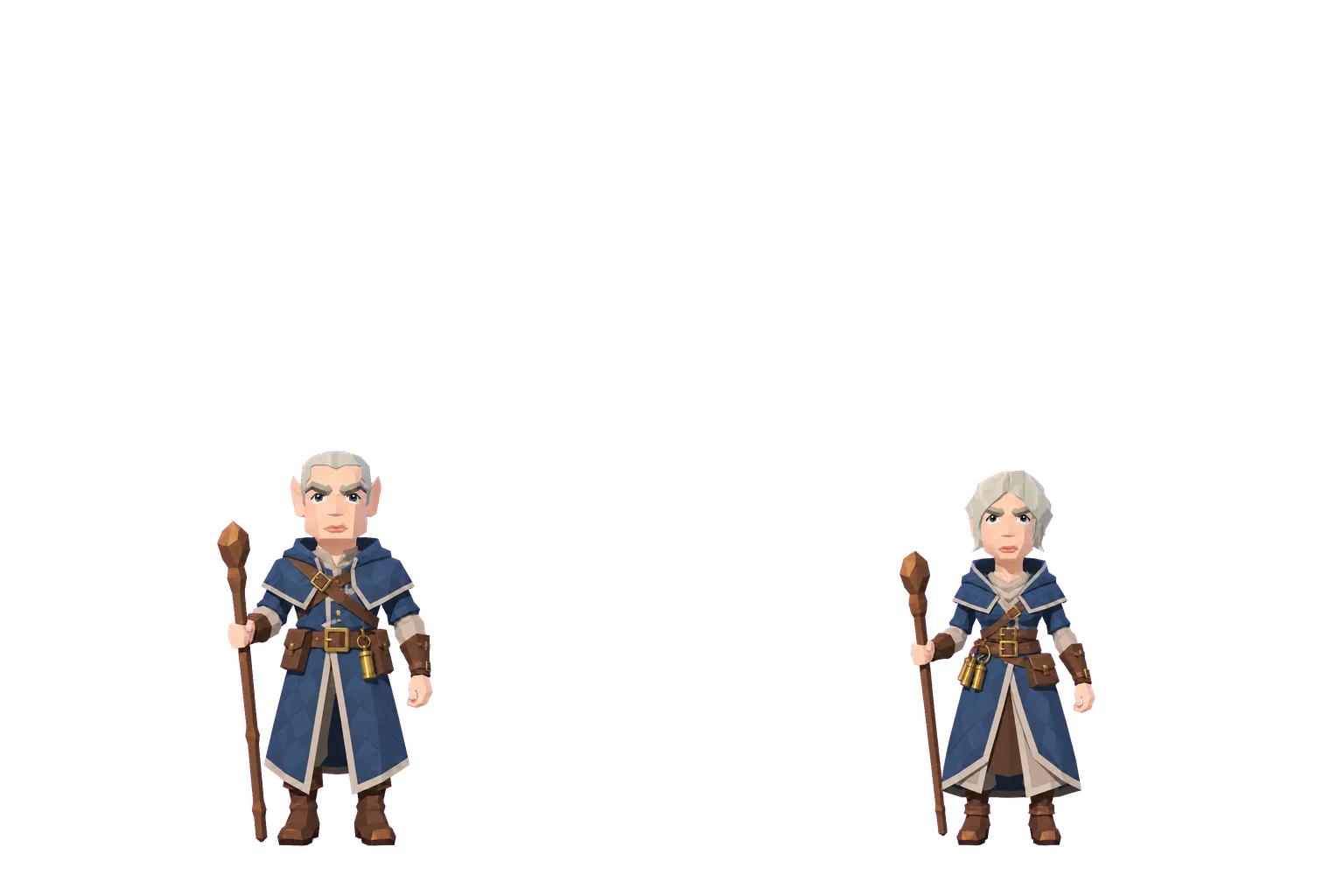 Concept art of gnomes, a man and a woman in armour.