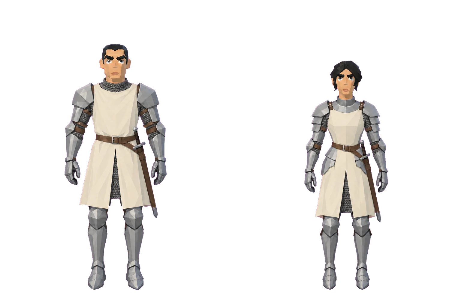 Concept art of humans, a man and a woman in armour.